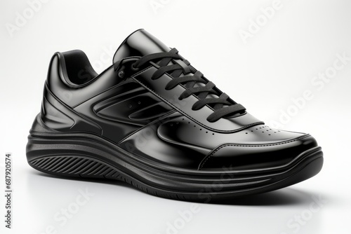 black sneakers with a glossy finish, on an isolated white background, Generative AI