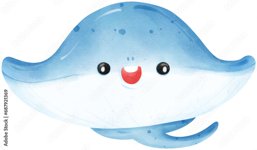 Cute ray under the sea watercolor illustration Cute ray under the sea watercolor illustration