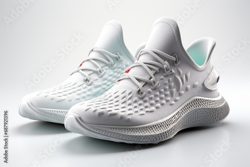 sneakers with a futuristic grid pattern, on an isolated white background, Generative AI