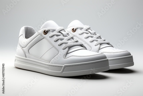 sneakers with a minimalistic and monochromatic design, on an isolated white background, Generative AI.