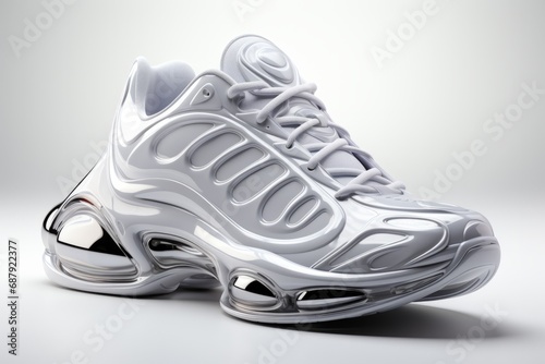 sneakers with a transparent sole showcasing internal cushioning, on an isolated white background, Generative AI © Box Milk