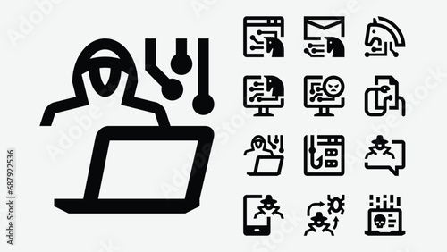 Hacker Attack Outline Icons 