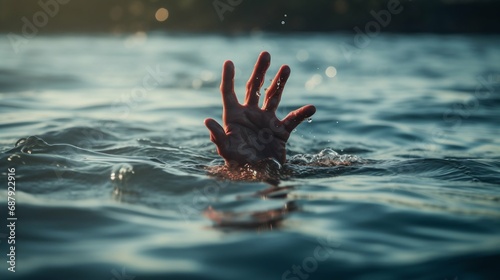 Struggle for Survival: Hand Emerging from Water. Generative ai