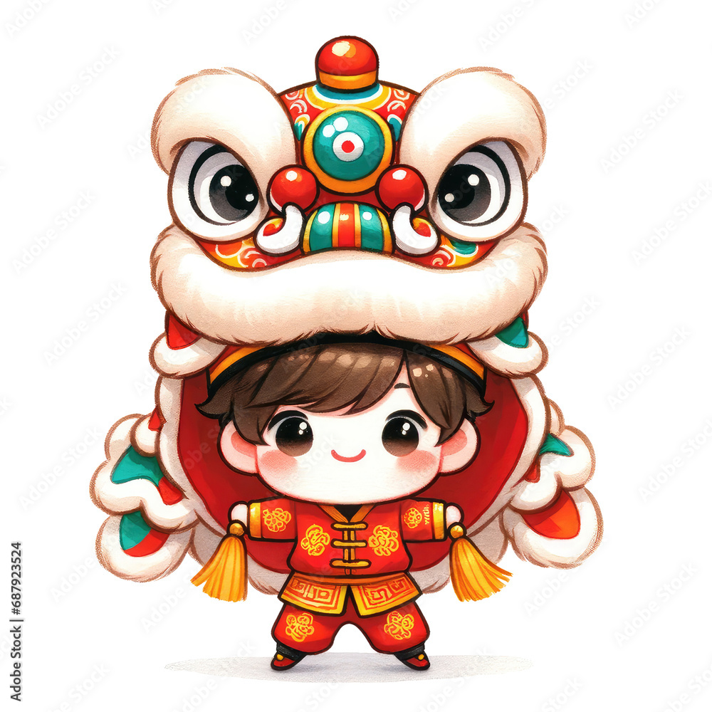 Lunar New Year, Chinese New Year, Clipart Chinese lion dance Asian Lunar New Year concept Illustration Lunar New Year, Chinese New Year, Clipart Chinese lion dance Asian Lunar New Year concept Illustration