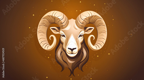 Stylized Aries Zodiac Sign Illustration with Golden Stars