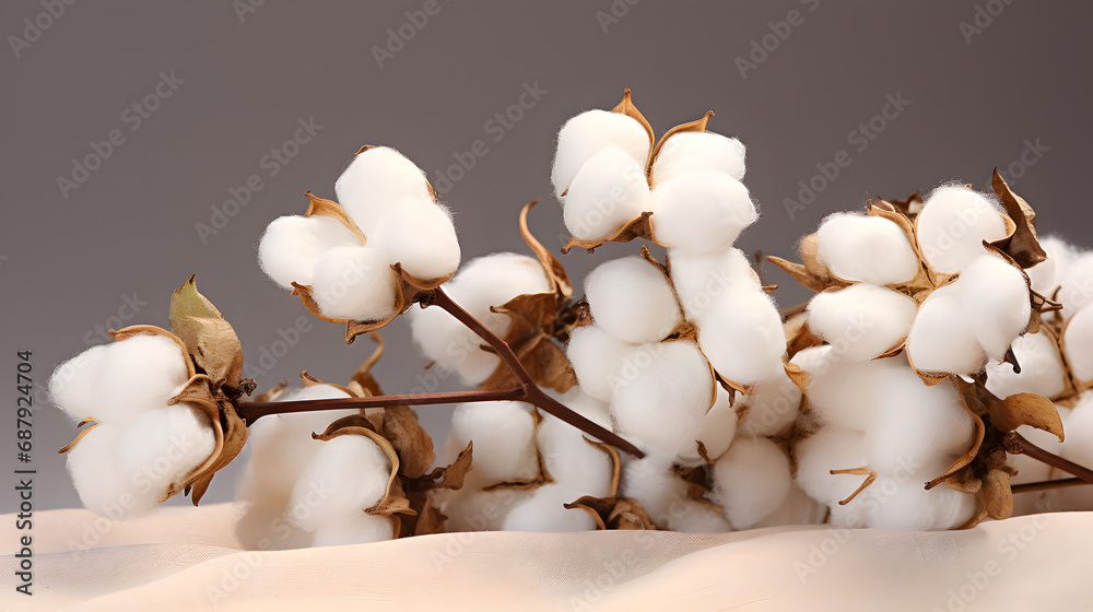 Natural Cotton Bolls on Neutral Background for Organic Concept
