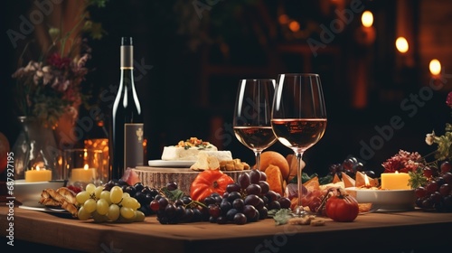 Elegant and Luxurious Restaurant Table with Foods and Wine
 photo