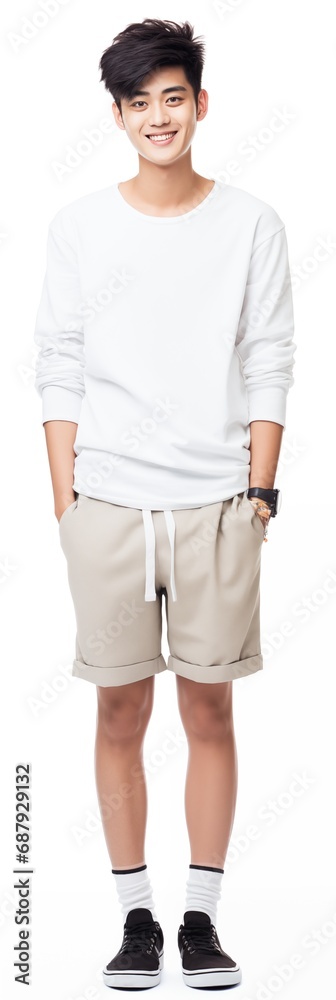 full body view of young teenager asian male wearing casual outfit . white background . generative ai full body view of young teenager asian male wearing casual outfit . white background . generative ai