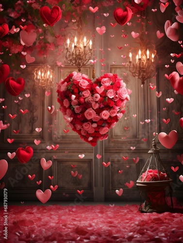 Valentines day digital backdrop, couple in love, heart