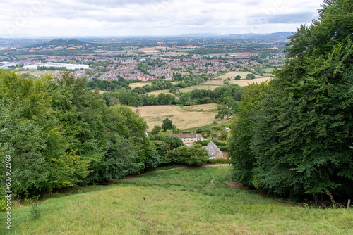 High angle view down Cooper's Hill near Gloucester, UK, place for the annual Cooper's Hill Cheese-Rolling and Wake using a Double Gloucester hard cheese