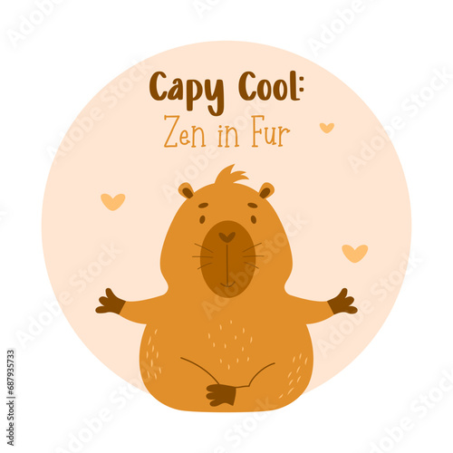 Cute capybara sits in an asana, does yoga and relaxes. Vector illustration in flat style. Funny animal capibara character rodent for cards, design, print, kids collection.