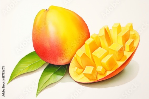 Watercolor illustration of a mango isolated on white background. AI generative