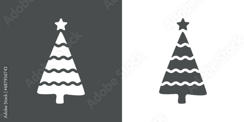 Tiempo de Navidad. Logo con silueta de árbol de navidad tipo triángulo con estrella y guirnaldas para su uso en tarjetas y felicitaciones