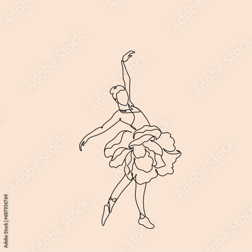 Continuous drawing in one line. Happy woman stretching. Vector illustration. Dancer dancing contemporary dance. Minimalist Wellness Feminine Illustration Elegant Logo