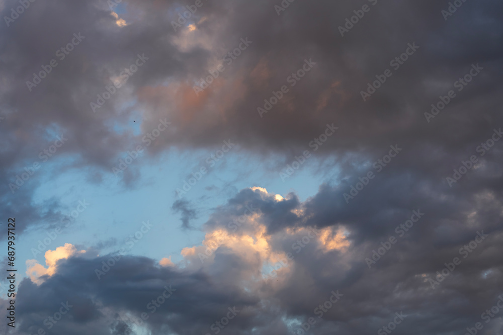 Blue sky with sunset clouds, nature and climate change background and texture Blue sky with sunset clouds, nature and climate change background and texture