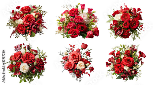 Collection of PNG. Red rose and eustoma flowers isolated on a transparent background. photo