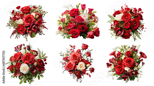 Fototapeta Naklejka Na Ścianę i Meble -  Collection of PNG. Red rose and eustoma flowers isolated on a transparent background.
