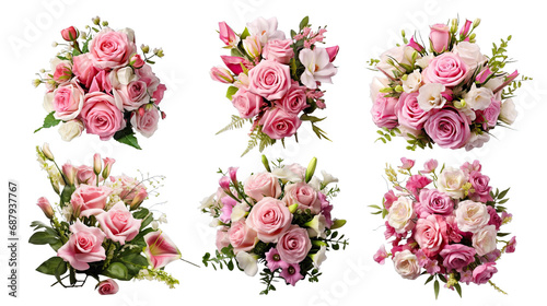 Collection of PNG. Pink rose and eustoma flowers isolated on a transparent background. © morepiixel