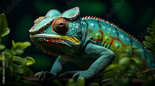 green lizard on a branch, animal on tree branch  © Micro