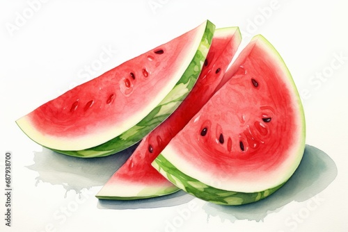 Watercolor illustration of a watermelon slice isolated on white background. AI generative