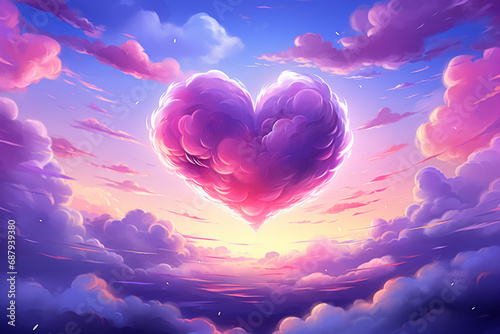Pink clound in heart shape with sky abstract art background.