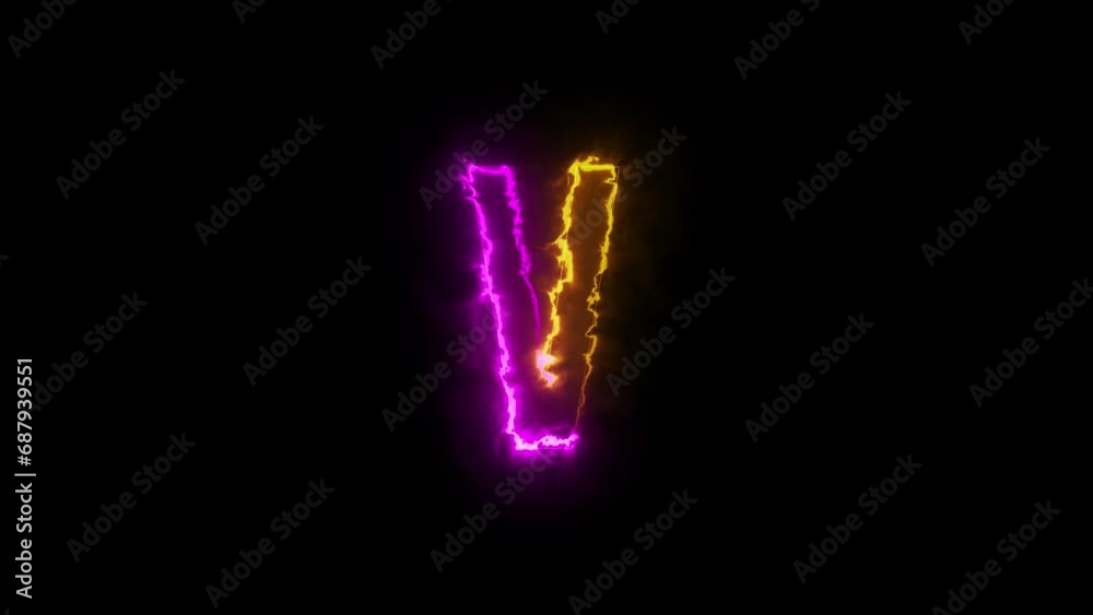 Neon letter V with alpha channel, neon alphabet and letters, neon light