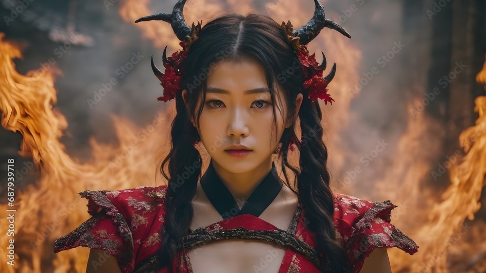 Asian Woman In The Flame Background Very Cool Asian Woman In The Flame Background Very Cool