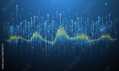 Technology background. Big data concept. Binary computer code. Hand drawn vector illustration.