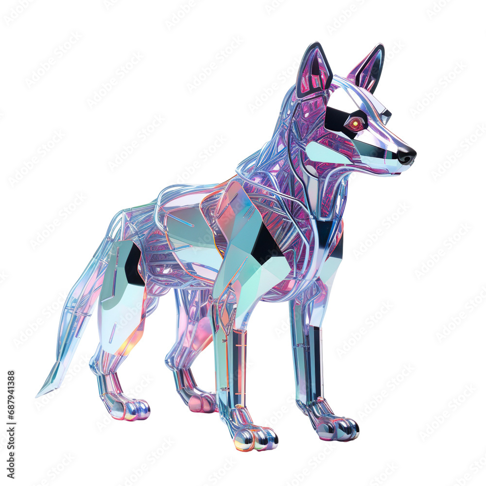 Obraz premium angled view of animal Robotic Jackal isolated on a white transparent background 