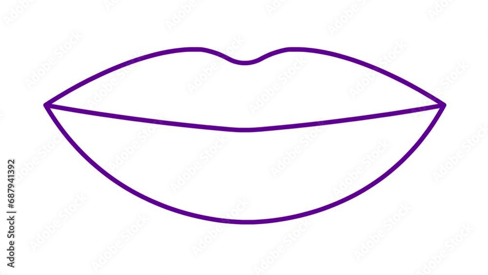 Animated violet lips symbol increases and decreases. Linear icon. Looped video. Vector illustration isolated on white background. Animated violet lips symbol increases and decreases. Linear icon. Looped video. Vector illustration isolated on white background.