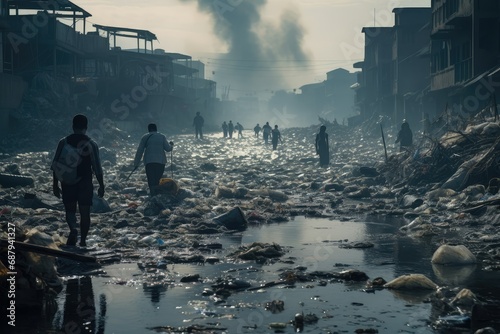 View of a garbage dump, garbage dumped in the countryside, Garbage pile in trash dump or landfill, Environmental pollution, water pollution, land pollution