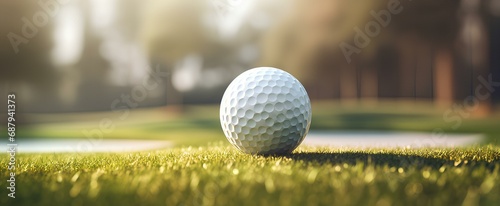 Golf ball on the grass. generative AI