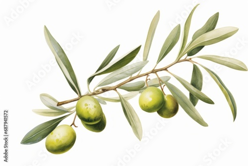 Wallpaper Mural Watercolor illustration of a olive branch isolated on white background. AI generative Torontodigital.ca