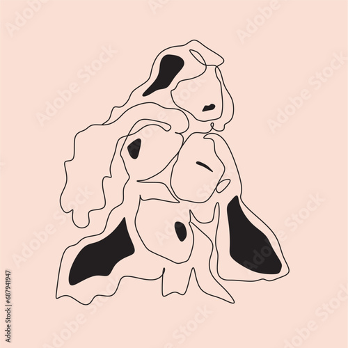 Women vector illustraton drawn in line art style. International Womens Day. One line womans portrait. Women different nationalities. Feminism concept. Girl power line art