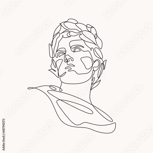 One line drawing skech. Apollo sculpture.Modern single line art, aesthetic contour. Perfect for home decor such as posters, wall art, tote bag, t-shirt print, sticker