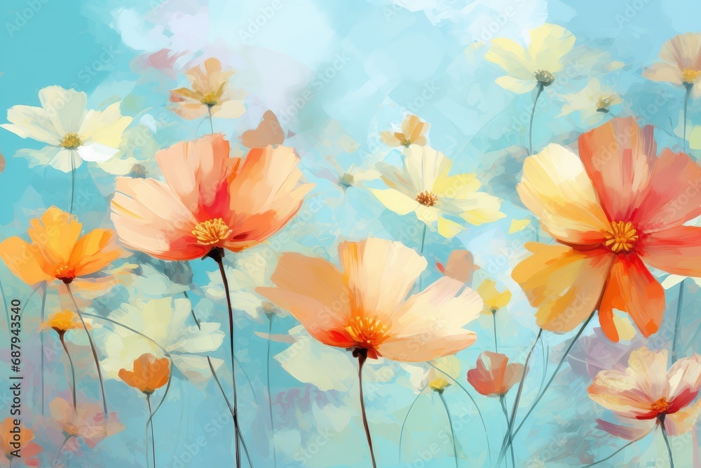 Valentine's Day. Assorted Spring Blossoms on Pastel Blue. Floral Freshness and Beauty. Generative AI Valentine's Day. Assorted Spring Blossoms on Pastel Blue. Floral Freshness and Beauty. Generative AI