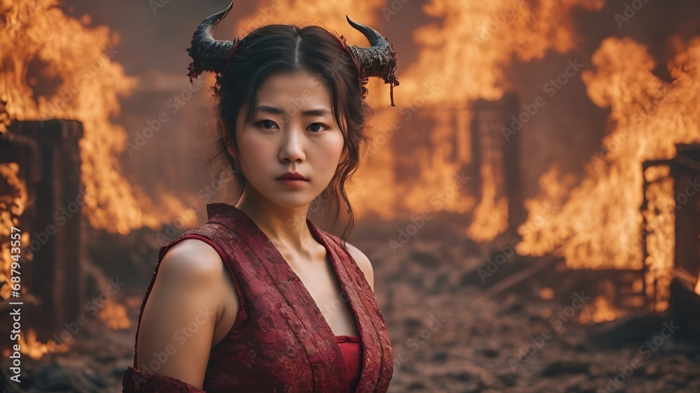 Asian Woman In The Flame Background Very Cool Asian Woman In The Flame Background Very Cool