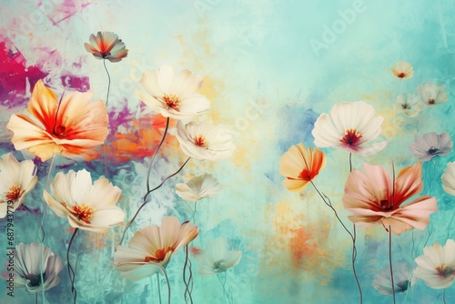 Valentine's Day. Assorted Spring Blossoms on Pastel Blue. Floral Freshness and Beauty. Generative AI