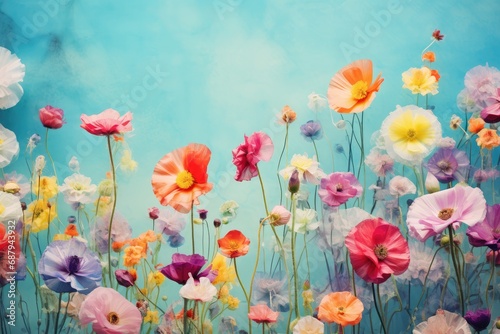 Valentine s Day. Assorted Spring Blossoms on Pastel Blue. Floral Freshness and Beauty. Generative AI