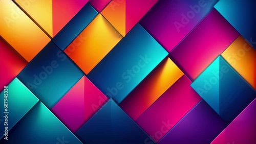 Seamless loop of geometric abstract 3D background with multiple bright rectangles and triangles photo