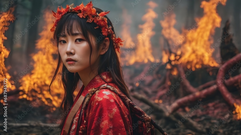 Asian Woman In The Flame Background Very Cool Asian Woman In The Flame Background Very Cool