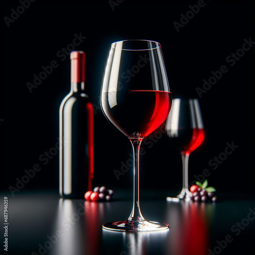 Wine glass on black background with side light. Professional photo concept. AI generated