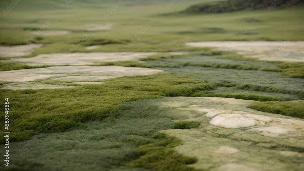 Aged marble surface in mossy green, weathered ivory, and aged bronze. Close-up for versatile design applications.