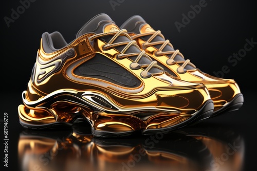 sneakers with metallic accents, on an isolated metallic background, Generative AI © Box Milk