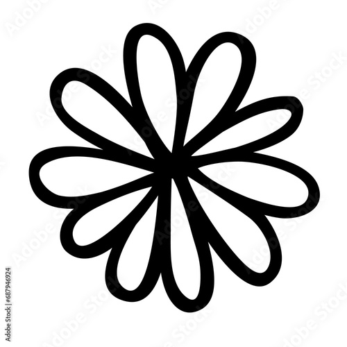 Flower doodle hand drawn with black line, png isolated on transparent background