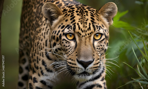 wild jaguar staring close-up portrait © Thushan