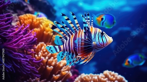 Vibrant exotic fishes in the sea. Underwater life. 