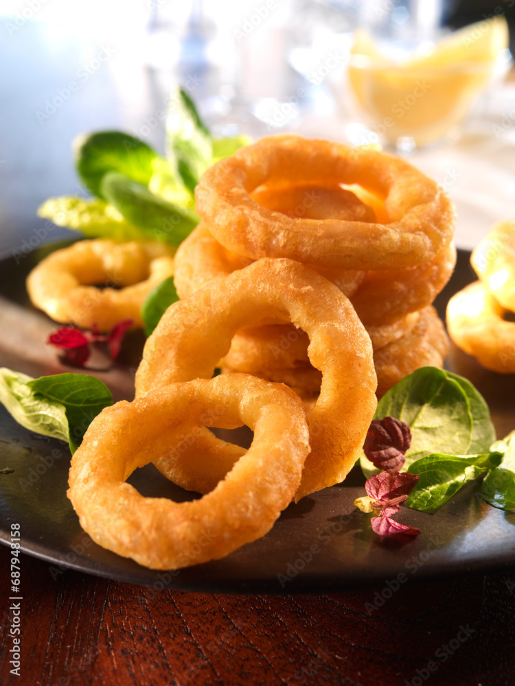Calamares, Tintenfischringe, Ringe, frittiert, Backfisch, Calamares, Tintenfischringe, Ringe, frittiert, Backfisch,
