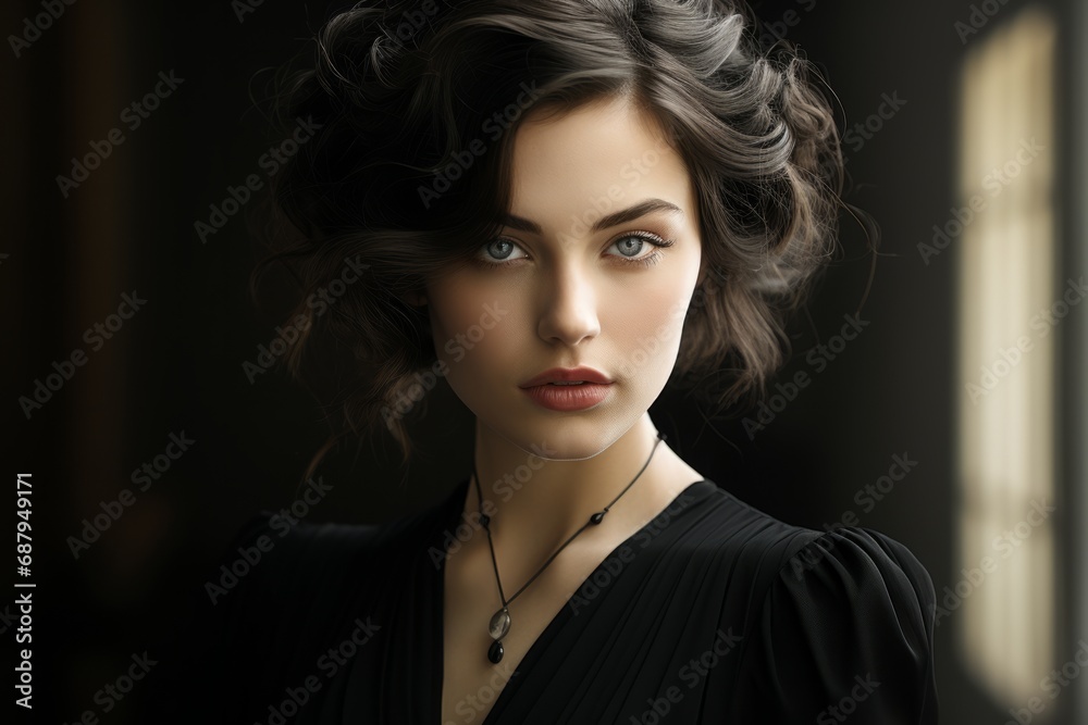 Model in a black and white portrait, emphasizing timeless elegance, Generative AI Model in a black and white portrait, emphasizing timeless elegance, Generative AI