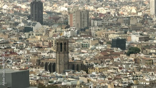 sunny day bacelona central cityscape aerial panorama 4k spain photo